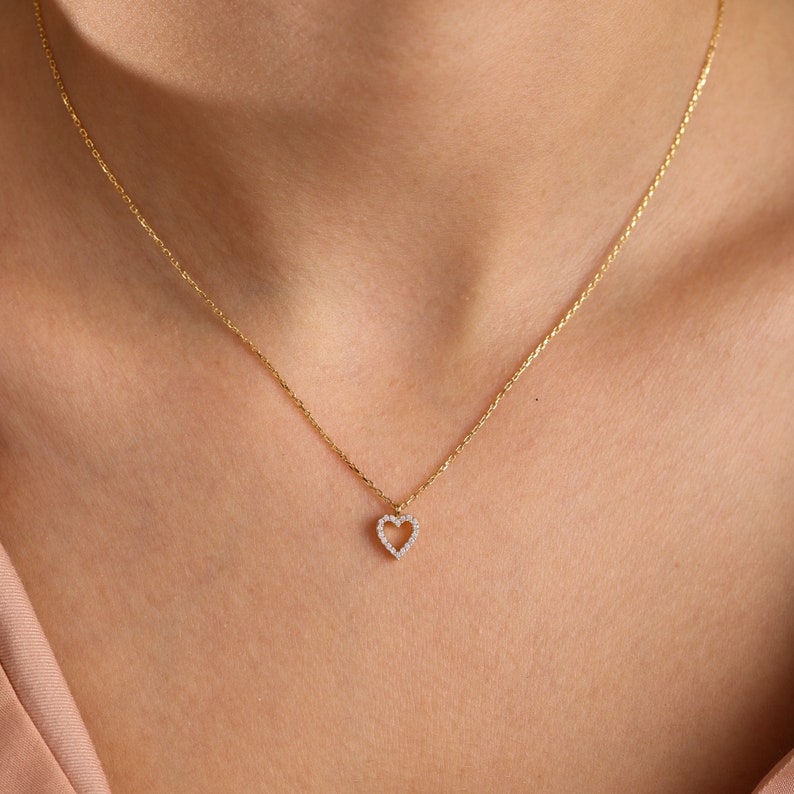 Minimalist Diamond Symbol Necklace Tiny Heart Necklace Mini Gold Heart Necklace, Birthday Gift For Letter Necklace Everyday Necklace image 2