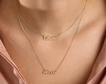 Collier prénom double épaisseur, collier superposé personnalisé avec fine chaîne double et 1 maillon, collier prénom pour enfants, cadeau pour couple