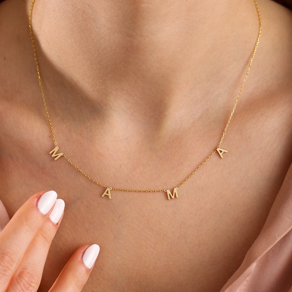 Collana con lettera Mama / collana iniziale, collana per neomamme, gioielli personalizzati per regalo di Natale, delicata collana con lettera, regalo per la mamma