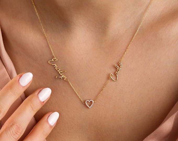 Two Names Necklace, Mutiple Name Necklace, Custom Children Necklace, Personalized Handwriting Necklace for Mom Gift, Christmas Gift