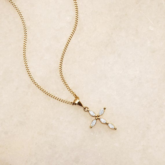 14k Gold Cross Necklace, Cross Necklace, Minimalist Necklace, Christian Gifts, Baptism necklace, Christmas Gift , Hallowen gift