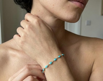 Elegant Turquoise Stone Bracelet, Gold Turquoise Bracelet, Minimalist Blue Stone Bracelet, Delicate Turquoise Jewelry