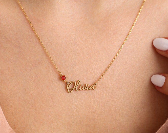 Birthstone Name Necklace | Custom Birthstone Name Necklace | Name Necklace | Dainty Name Jewelry | Gift For Her, Birthstone Jewelry