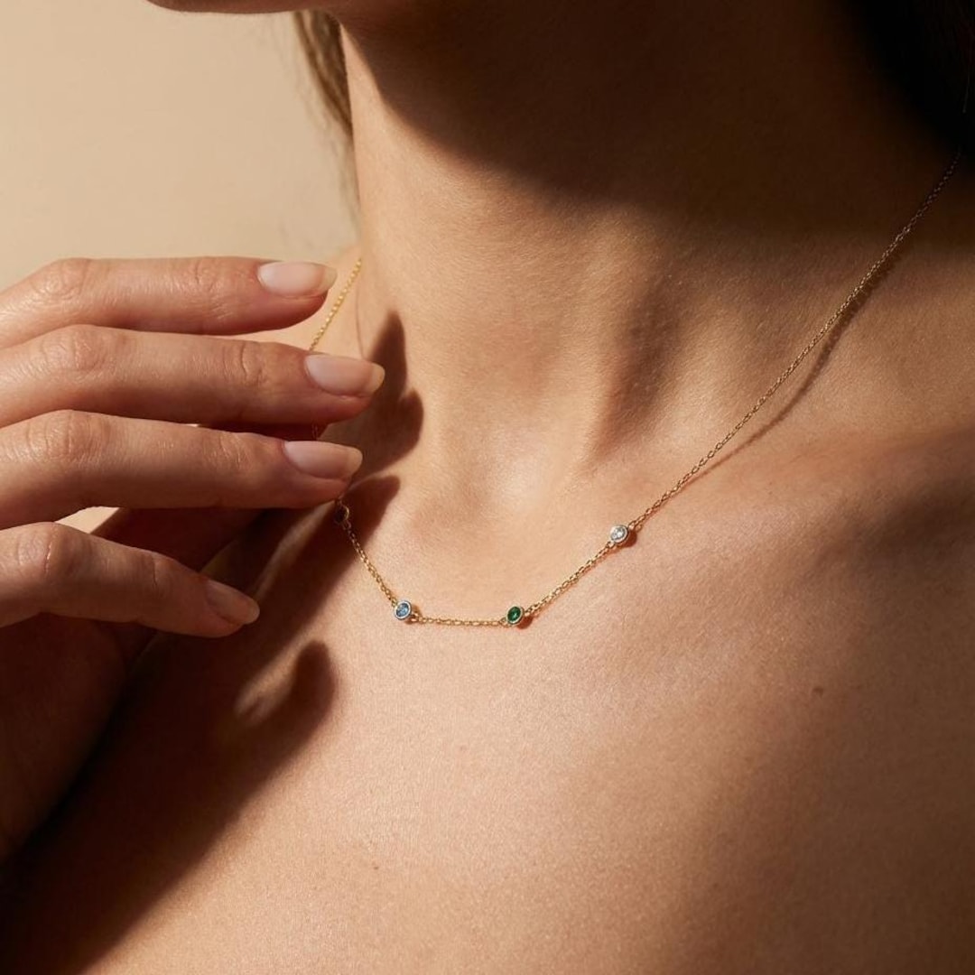 Gold Family Birthstone Necklace, Gift for Mother, Christmas Gift , Birthstone Jewelry, Mul