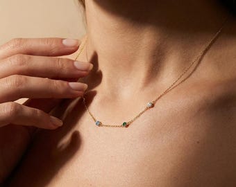 Gold Family Birthstone Necklace, Gift for Mother,  Christmas Gift , Birthstone Jewelry, Multi Birthstone