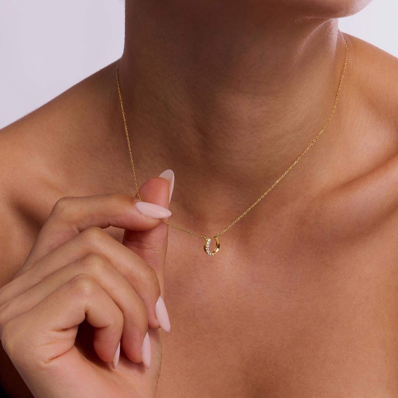 Horseshoe Diamond Necklace, Good Luck Necklace, Pave Horseshoe 