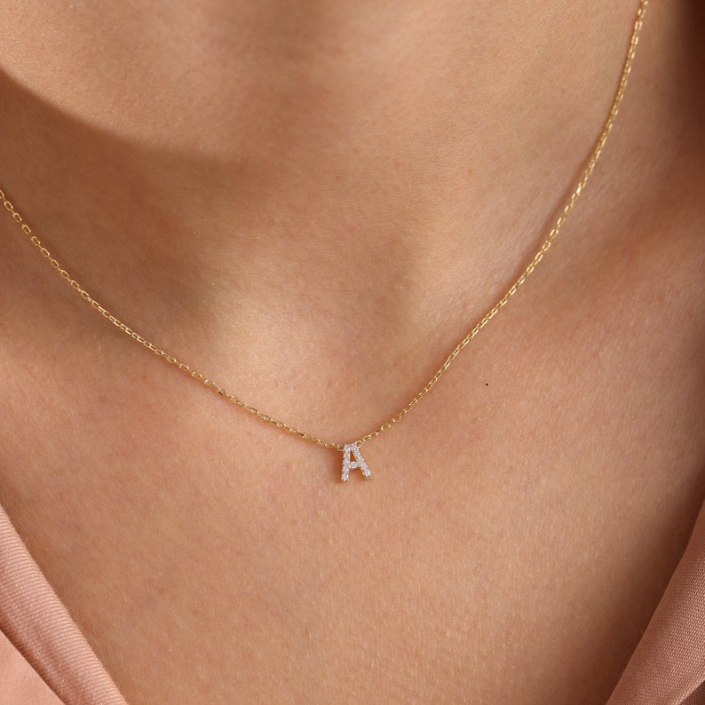 Diamond initial Necklace initial Pave Necklace Christmas Gift Personalized Name Letter Heart Star infinity Necklace image 8