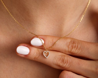 Collier minimaliste symbole de diamant | Collier petit coeur | Mini collier coeur doré, cadeau d'anniversaire pour | Collier lettre | Collier de tous les jours