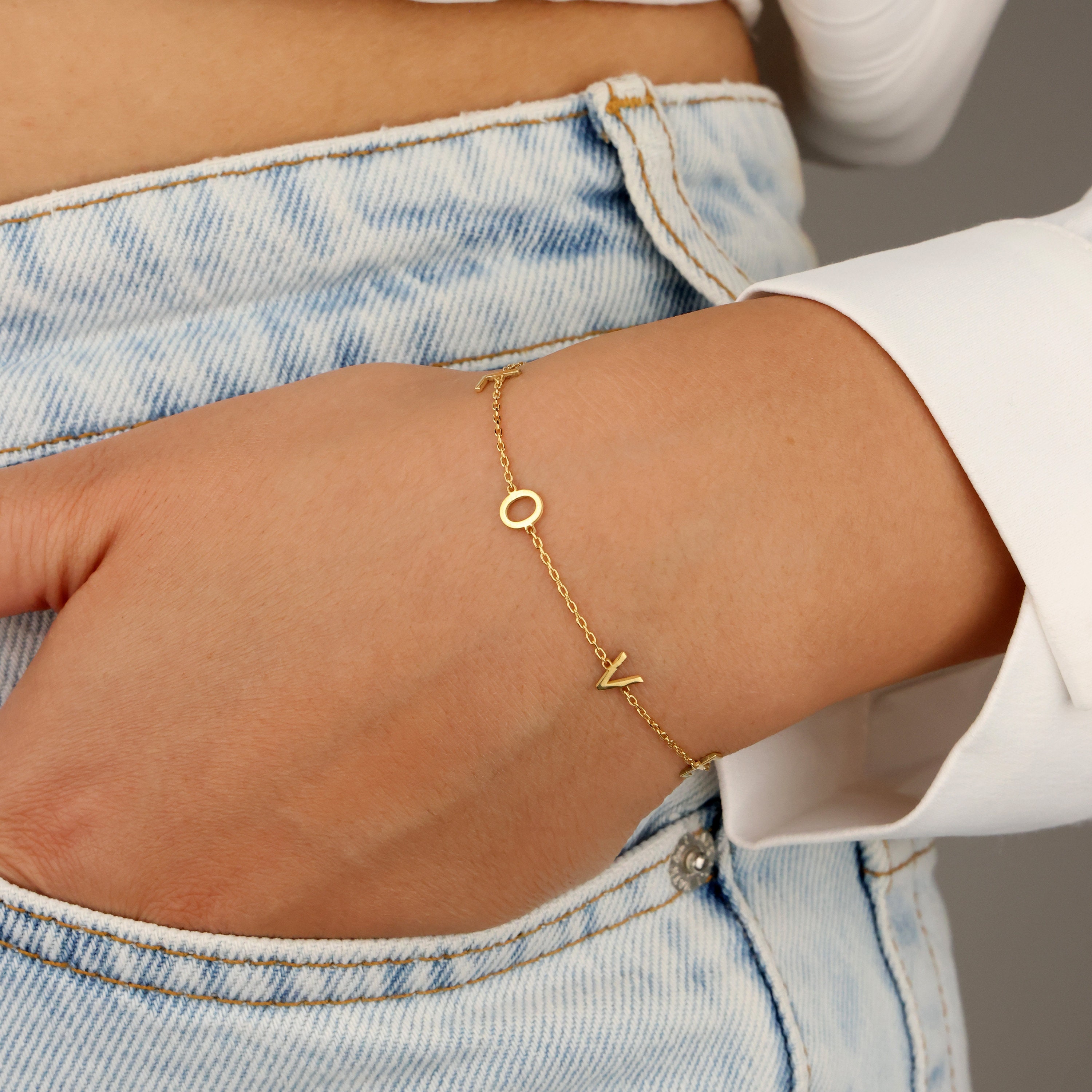 Trendy Fashion Women Charm Hand Made Jewelry Gold Round Brass Beads Enamel  Initial Letters Little Words Project Bracelet - Buy Enamel Initial Letters