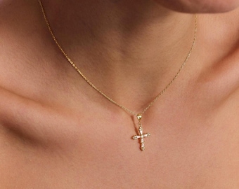 Minimalist Diamond Cross Necklace, Pave Cross Necklace, Baptism Gift, Cross Jewelry, Communion Cross Necklaces, Christmas Gift