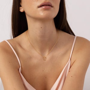 Op de afbeelding: Een delicate goudkleurige ketting met een hanger in de vorm van een muis. De ketting wordt om de nek gedragen. Het model draagt een lichtroze top. Het ontwerp is fijn en elegant.