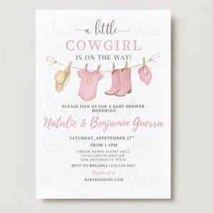 A Little Cowgirl Is On the Way Baby Shower Invitation | Western Girl Invite | Pink Rodeo Theme | Editable Canva Template | Digital Download
