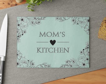 Tabla de cortar de vidrio para la cocina de mamá / Cocina personalizada / Tabla de vidrio grabada con flores / Regalo para mamá / Regalo del Día de la Madre / Cocina rústica