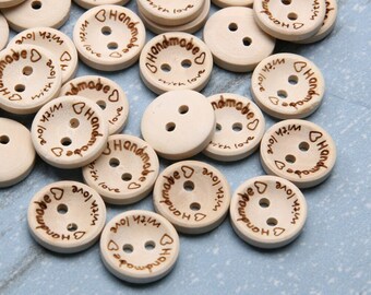 Sac de 100 boutons en bois faits à la main, Scrapbooking,Idéal pour les produits au crochet et en tricot, 15mm/20mm/25mm, 2 trous de boutons