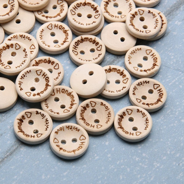 Sac de 100 boutons en bois faits à la main, Scrapbooking,Idéal pour les produits au crochet et en tricot, 15mm/20mm/25mm, 2 trous de boutons