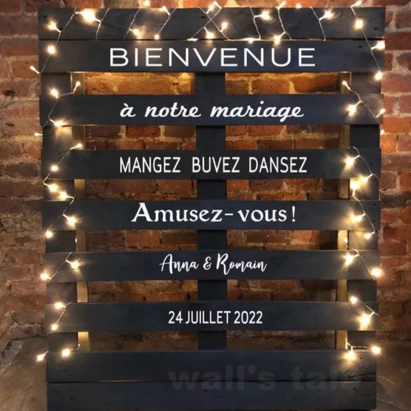 Autocollants personnalisés pour palette de mariage, décorations de BIENVENUE pour un mariage, autocollants avec noms et Date personnalisés