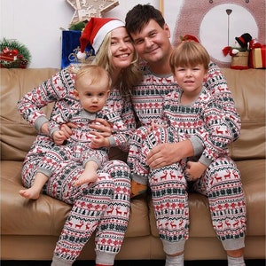 Ensemble de pyjamas de Noël pour la famille Pjs assortis Vêtements de nuit  de vacances Couples Pyjamas Parent-Enfant Pyjamas de Noël 