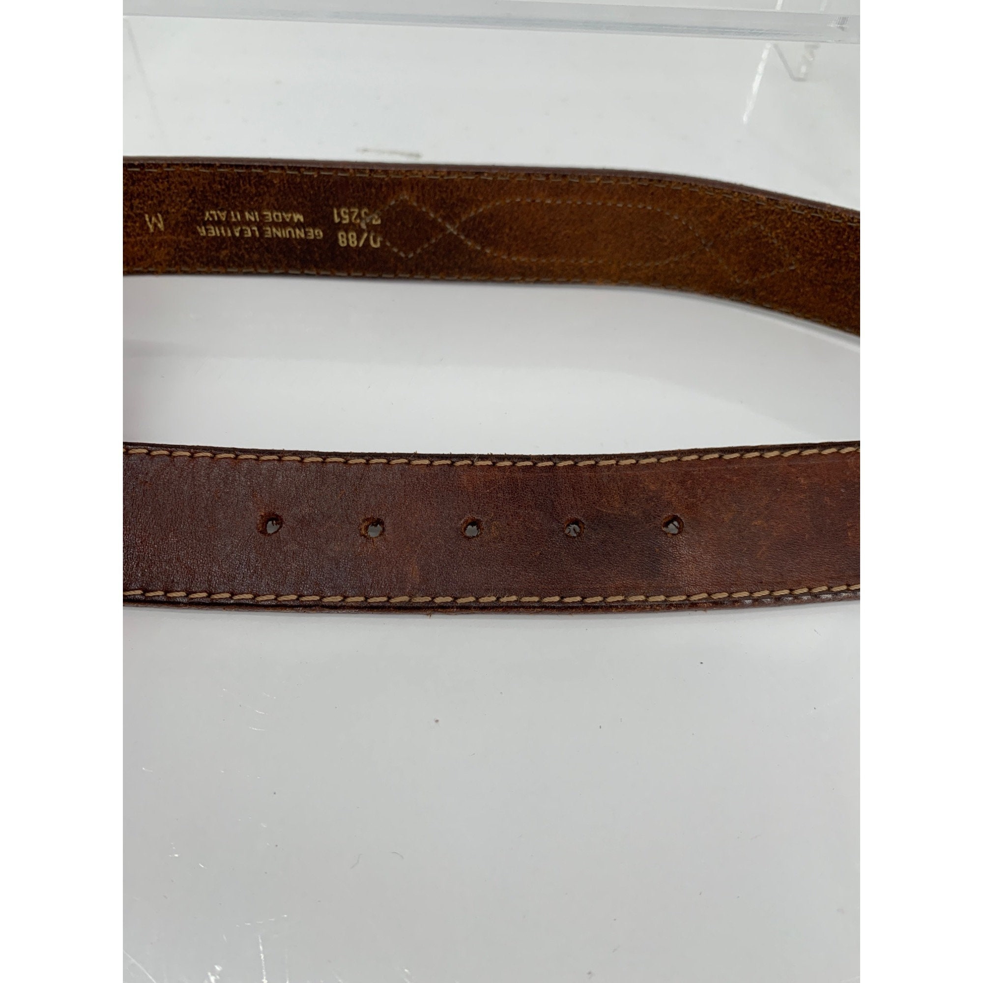 Brown Genuine Italian Leather Embossed USA Brass Sparkle Buckle Belt Size S/M pro_1021_brown_brass_pic3-  main image 2
