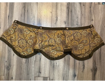 Vintage Waverly Paisley Pattern Scallop Lined Gathered Valance Curtain Tan & Brown