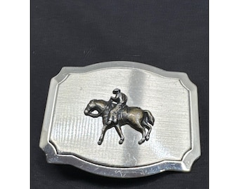 Vintage Horse & Rider Western Country Showman Cowboy Equestrian Belt Buckle