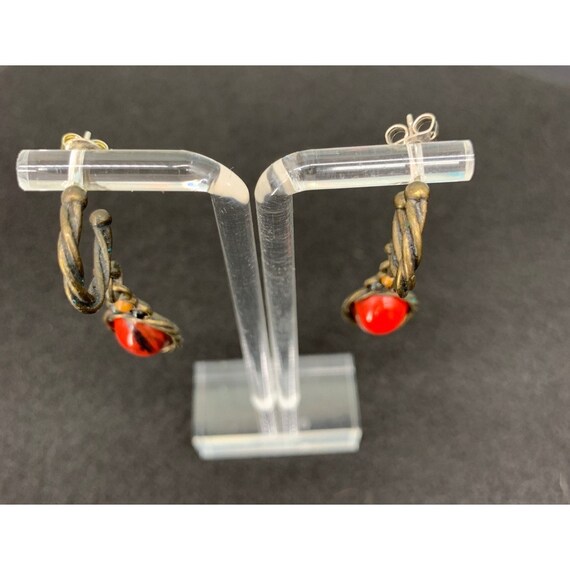 Red Coral Half Hoop, Post Style Earrings (pair)  … - image 2