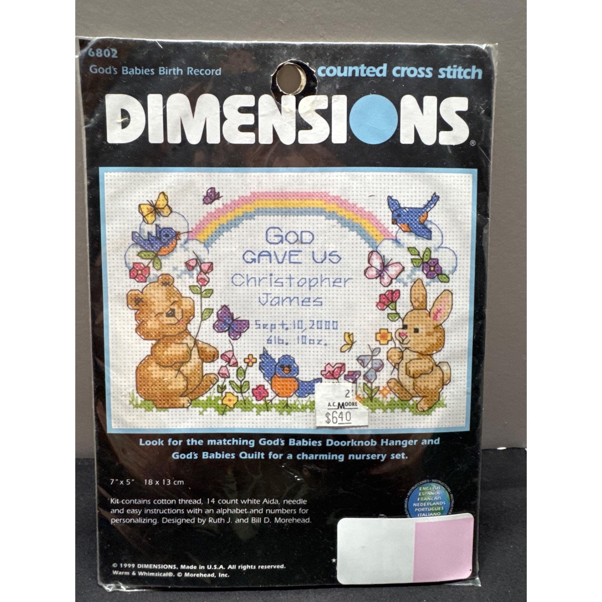 Dimensions 6802 Gods Babies Birth Record Counted Cross Stitch Kit