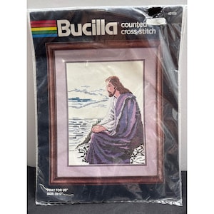 Bucilla Counted Cross-Stitch Kit Jesus &quot;Pray For Us&quot; 9x12