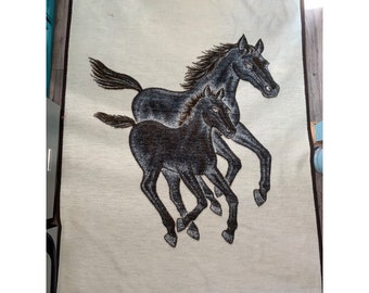 Vintage Biederlack Blanket Mare and Foal FLAWS Tag Removed 60x 78&quot; Reversible Brown Cream