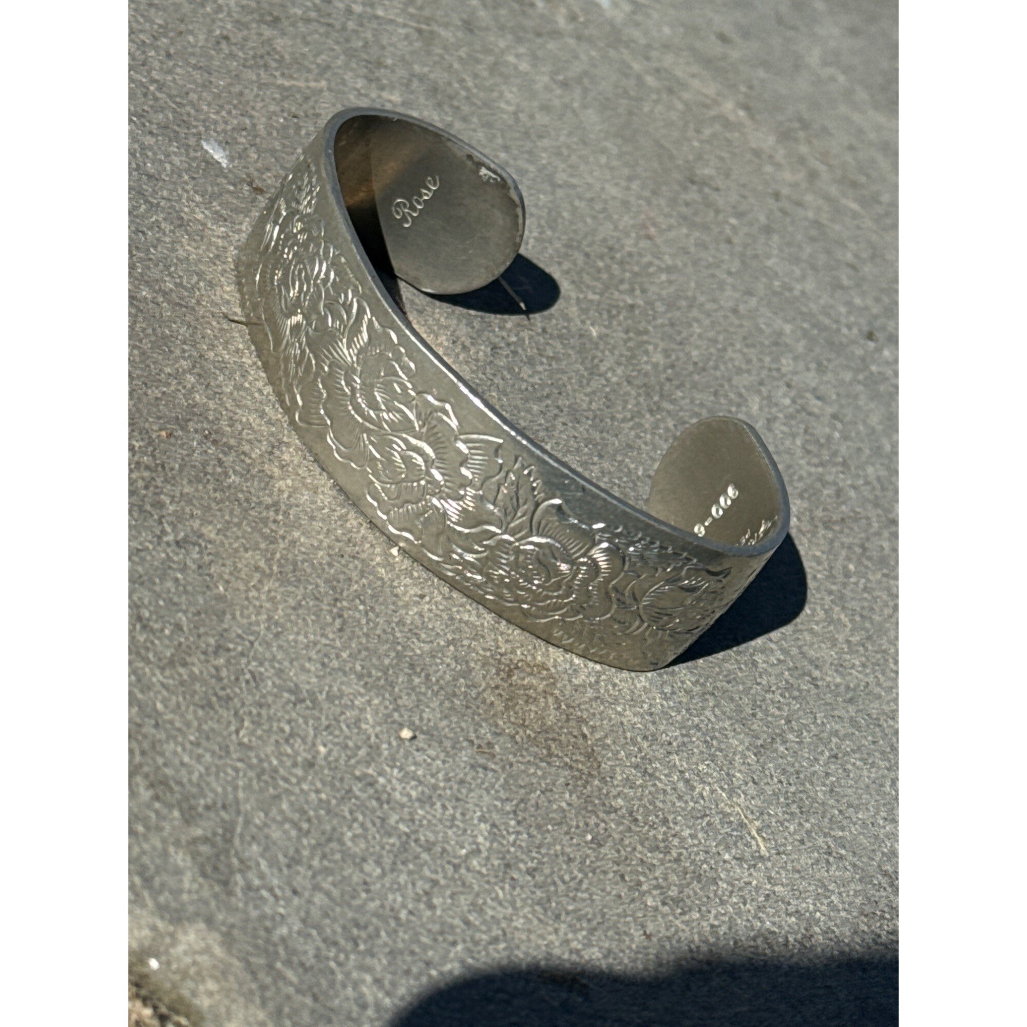 Kirk Stieff Pewter Floral Engraved Etched Vintage Cuff