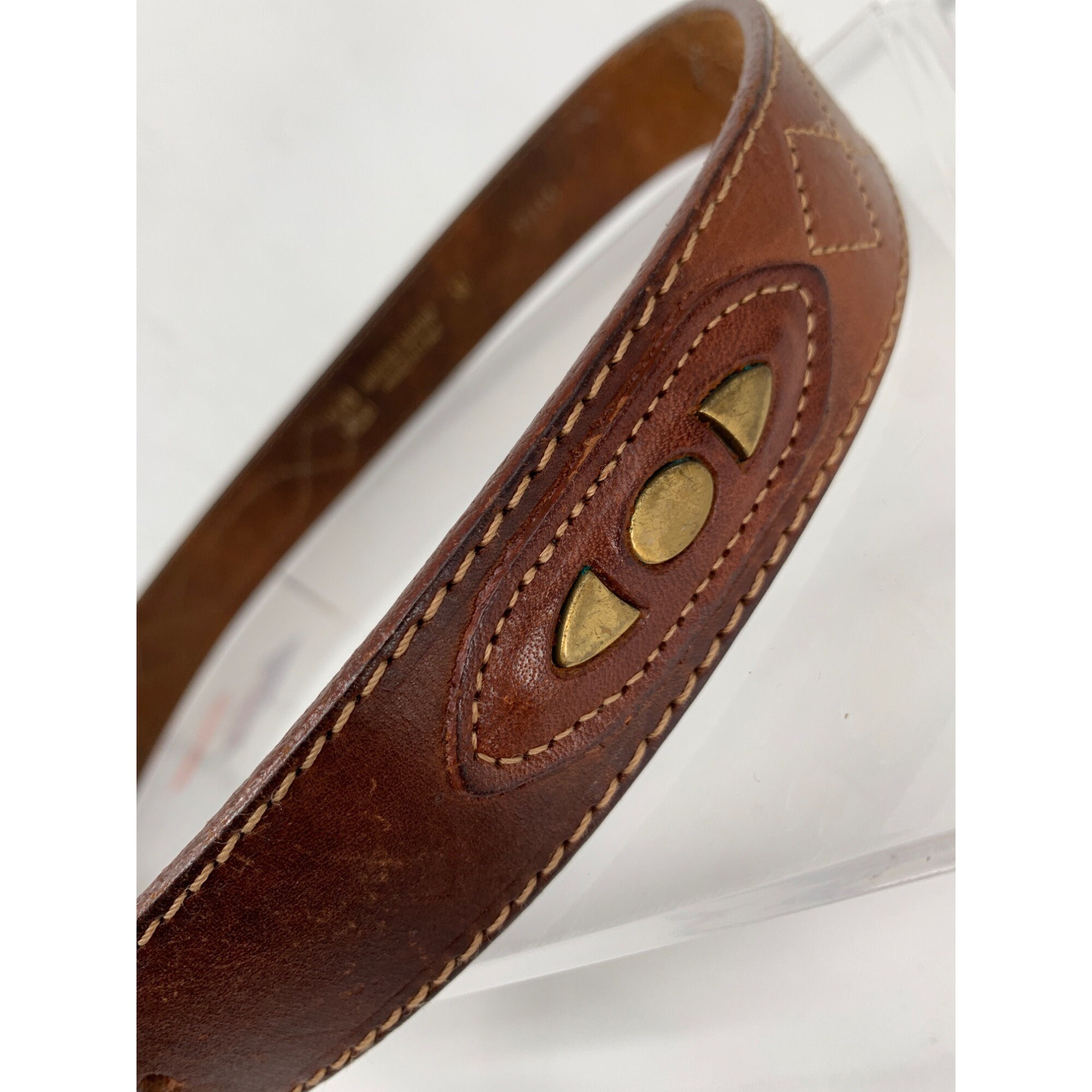 G. BOLLECINI Italy brown leather and metal belt BOSS - Italian leather belt with brushed gunmetal hardware  main image 2