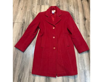 L.L. Bean Womens LambsWool Red Button Classic PeaCoat Size 8 Regular QHTH2 Thinsulate