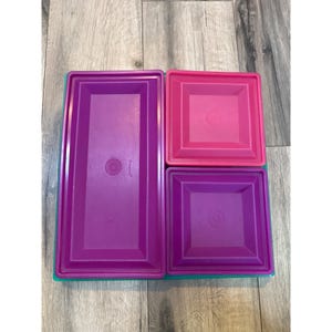 Tupperware Gets Togeather 7 PC 1385 Modular Mates Rectangular Square Storage Containers Purple & Pink Set Of 3