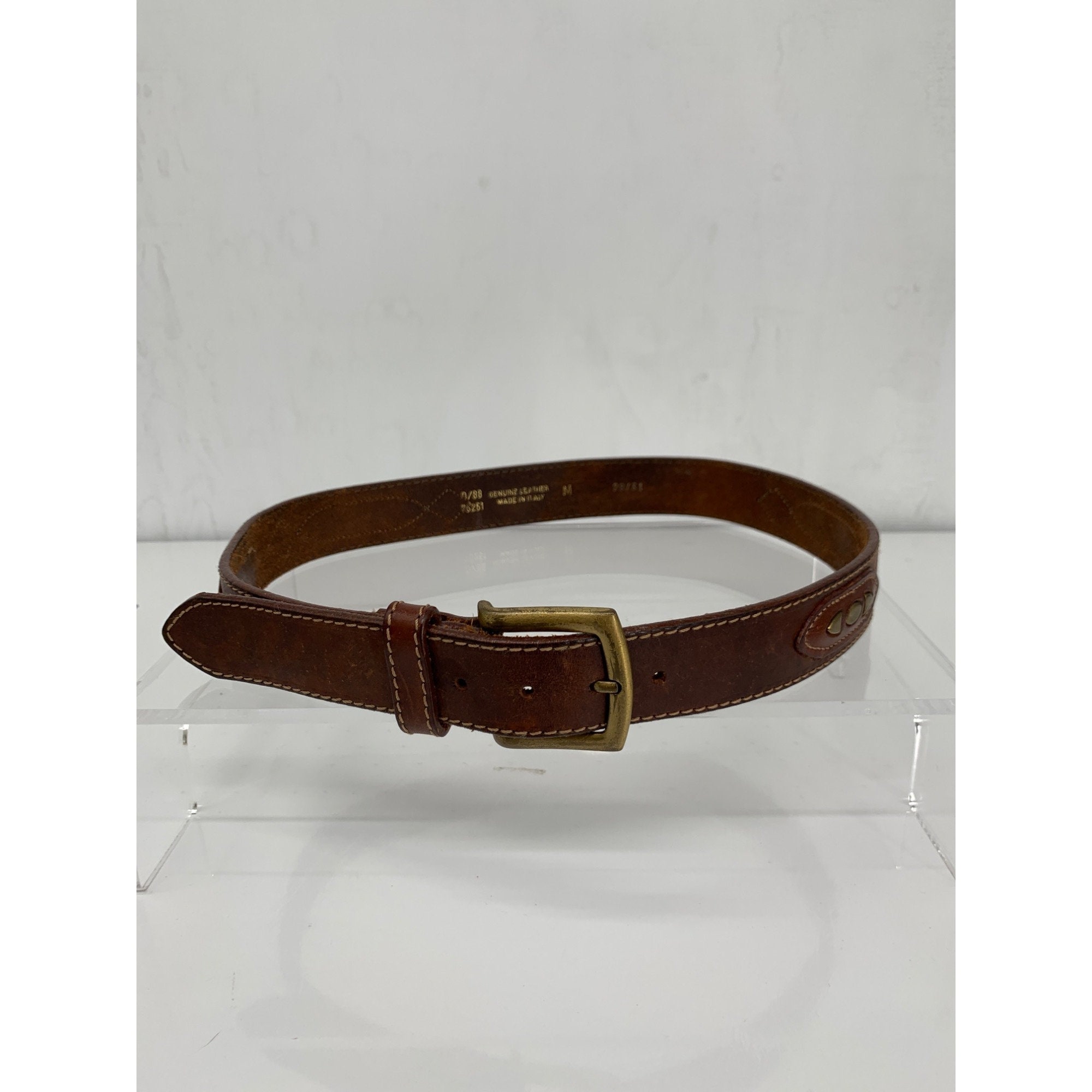 G. BOLLECINI Italy brown leather and metal belt BOSS - Italian leather belt with brushed gunmetal hardware  main image 4