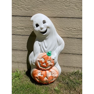 Vintage 1997 Grand Venture 31&quot; Ghost 2 Pumpkin Halloween Blow Mold Light Works Replacement Cord