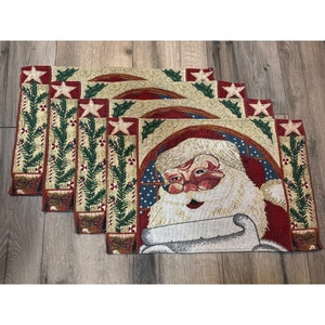 Set Of 4 Santa Claus Christmas Tapestry Kitchen Table Holiday Placemats