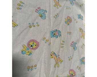 Vintage Baby Crib Sheet With Cute Animal Print Sheep Bears Lion Giraffes Flower