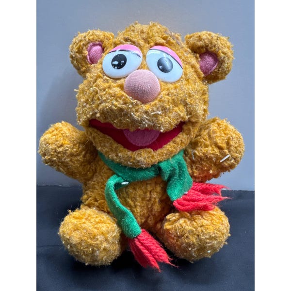 1987 Baby Fozzie 7,5" Björnplysch med Julhalsduk Leksak Av Henson Associates Felaktig