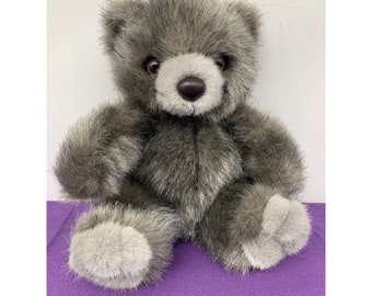 Gina 8 Inch Gray Frosted Teddy Bear Brown Plastic Eyes Leather Nose Gray Detail Plush Stuffed Animal