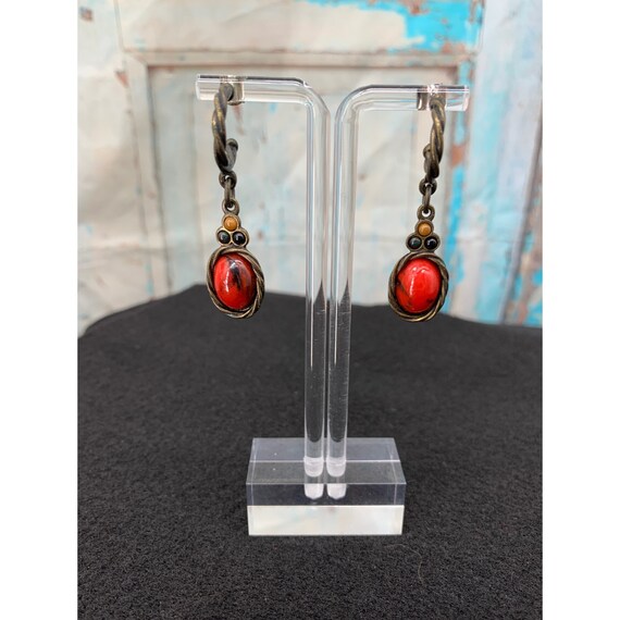 Red Coral Half Hoop, Post Style Earrings (pair)  … - image 1