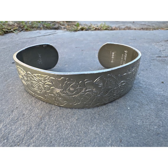 Kirk Stieff Pewter Floral Engraved Etched Vintage Cuff Bracelet