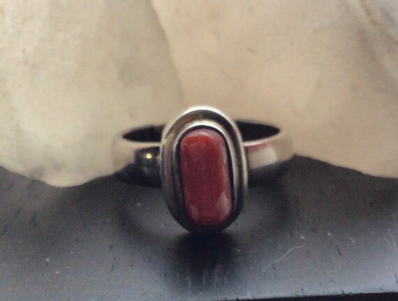 Red Coral Sterling Silver Ring - image 3