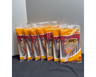 Lot of 7 90's BIC Cristal Red Ballpoint Pens Medium Point 1.0mm 10-Pack Total 70 Pens