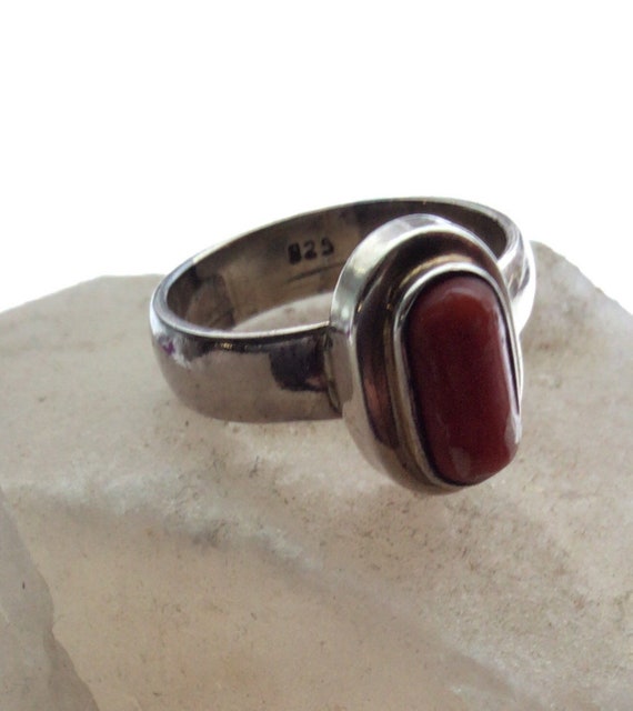 Red Coral Sterling Silver Ring