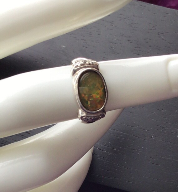 Sterling Silver Green Stone Ring - image 1