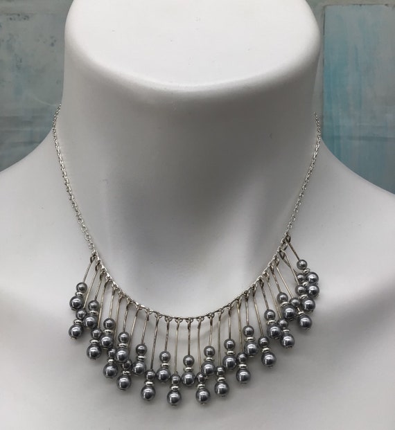 Napier Silver Toned Necklace with Silver Drop Bead