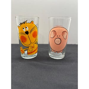 Juego de 2 vasos vintage con diseño de dibujos animados de cerdo y gato Big Easy de Anchor Hocking