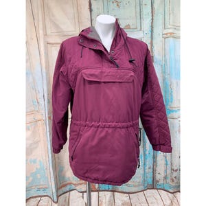 L.L. Bean 90's Insulated Pullover Anorak Hoodie Purple Plum Quilted Pattern Adjustable Drawstrings Zipper Pockets Warm Winter Jacket
