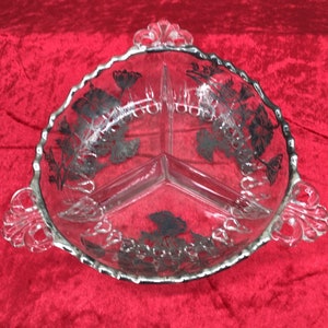 Silver Overlay Relish 3 Part Dish