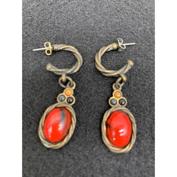 Red Coral Half Hoop, Post Style Earrings (pair)  … - image 5