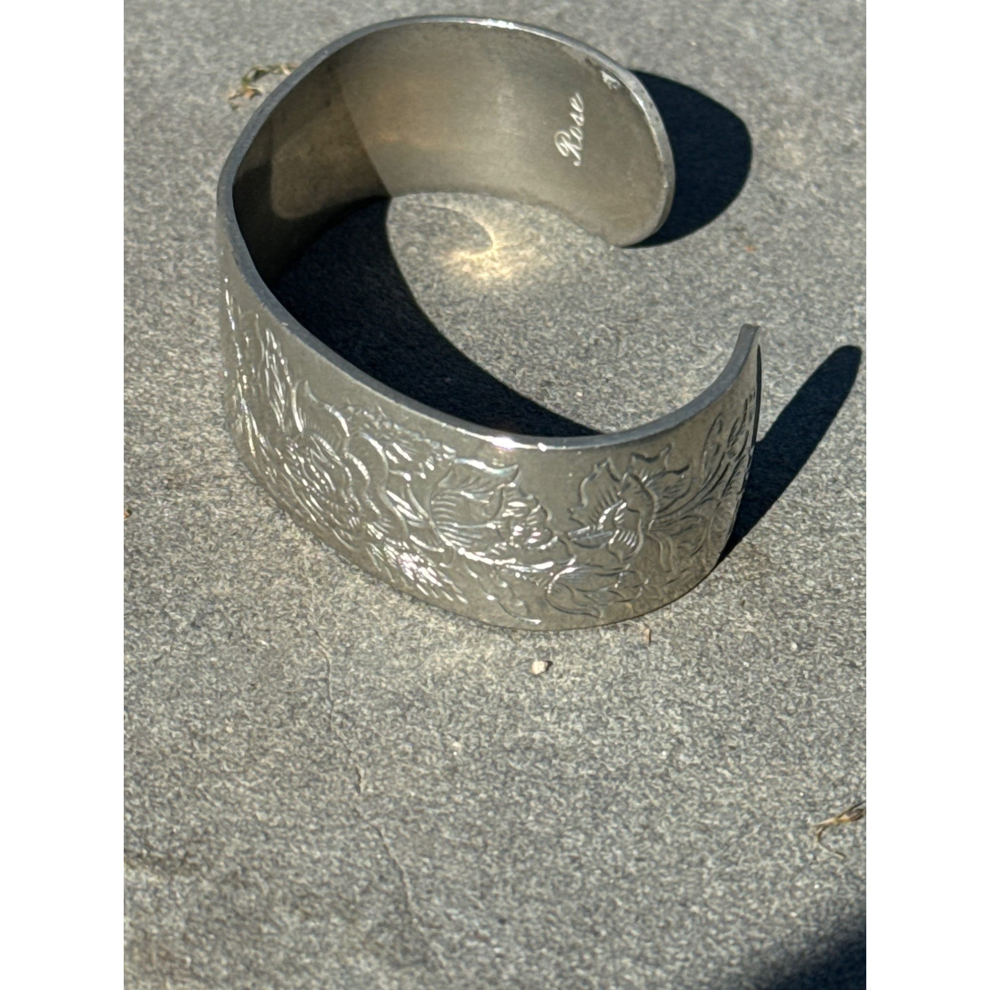 Kirk Stieff Pewter Floral Engraved Etched Vintage Cuff Bracelet